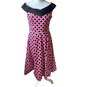 Hearts & roses London pin up polkadot dress womens size 8 NEW pink & black Retro